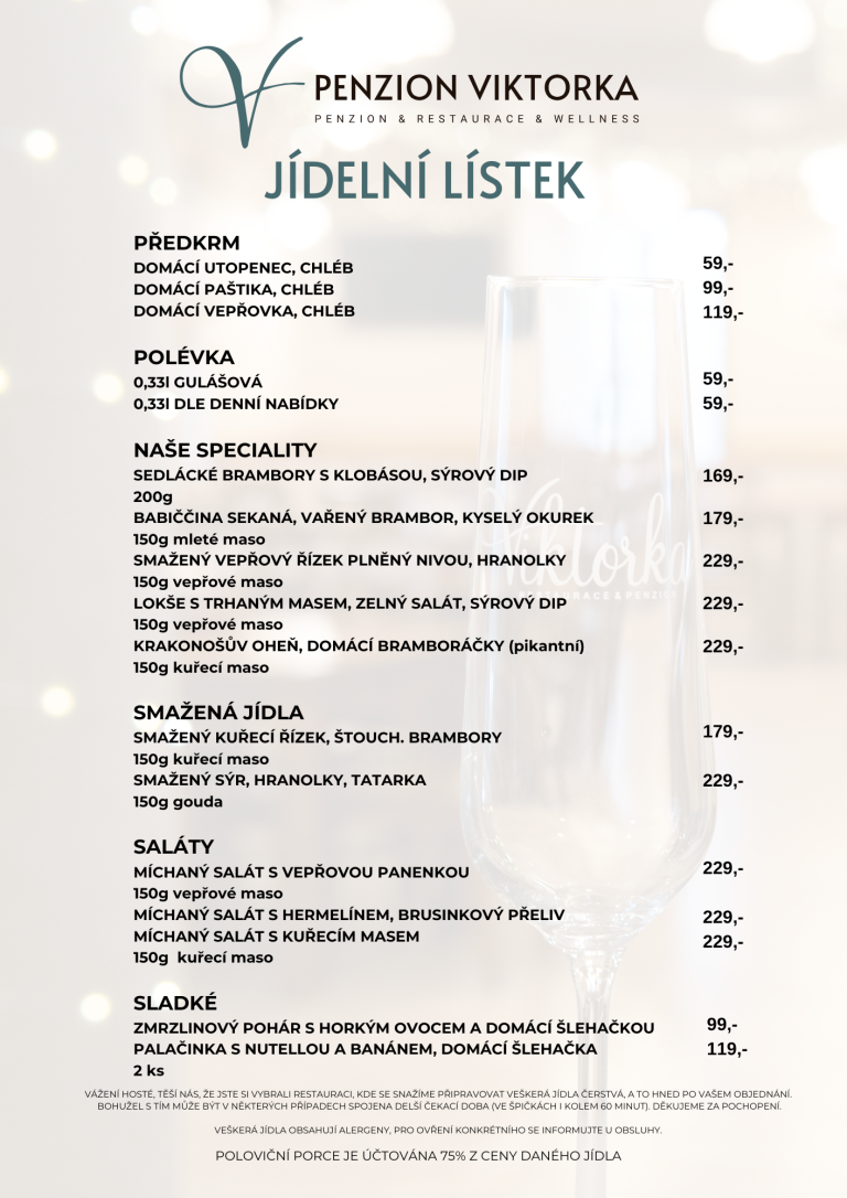 Jídelní lístek penzion Viktorka